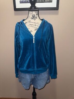 Y2K‎ N.Y.L. New York Laundry Sapphire Blue Velour Zip Hoodie 2000s Juicy Style